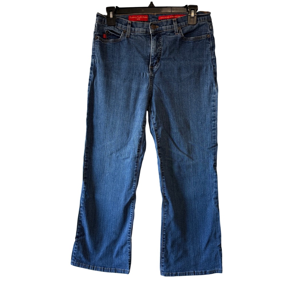 NYDJ Tummy Tuck Jeans Womens Blue Stretch Mid‎ Rise Straight Wide Leg